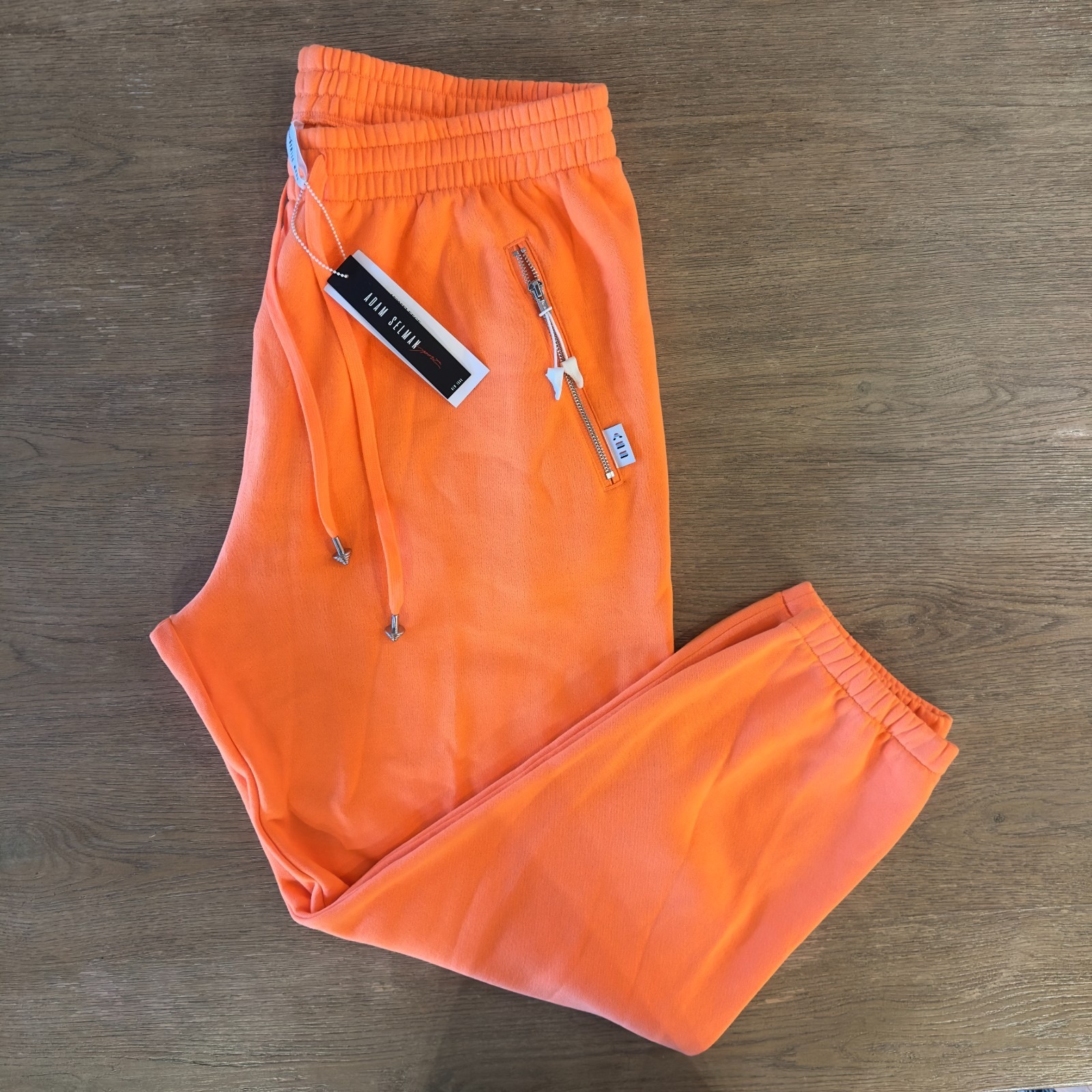 New Adam Selman Sport Zipped Fleece Athleisure Sweatpant-Hazard Orange-Size Xl